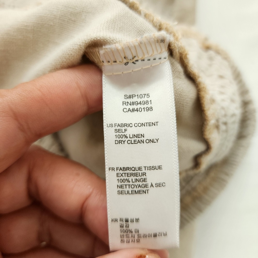 Twentyone Womens XS 100% Linen Wide Leg Pants Smocked Waist Beige Made in USA - Picture 7 of 8